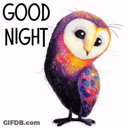 Colorful Owl Saying Good Night GIF