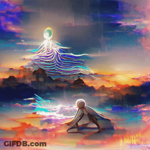 Colorful Painting Of Person In Front Of Christmas Tree GIF