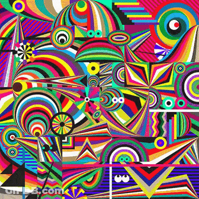 Colorful Painting With Circles And Triangles GIF