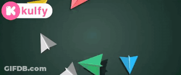 Colorful Paper Planes Flying With K Kulfy Logo GIF