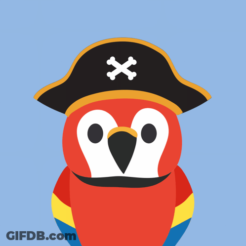 Colorful Parrot In Pirate Hat With Crossbones GIF