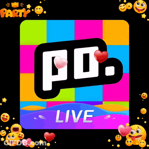 Colorful PD Live App With Hearts And Smileys GIF