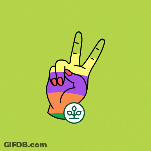 Colorful Peace Sign Hand With Green Circle GIF