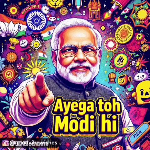 Colorful Poster Man Pointing Ayega Toh Modi Hi GIF