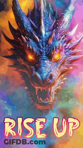 Colorful Poster With Blue Dragon Saying Rise Up GIF
