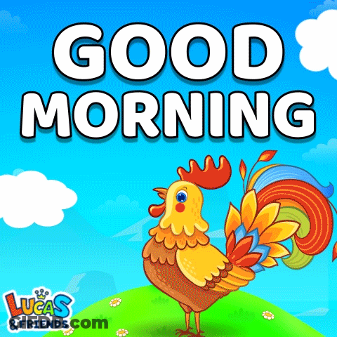Colorful Rooster Saying Good Morning Lucas & Friends GIF