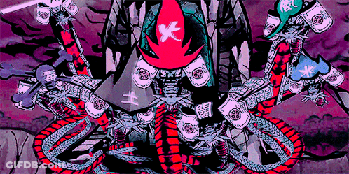 Colorful Samurai With Red X On Head GIF