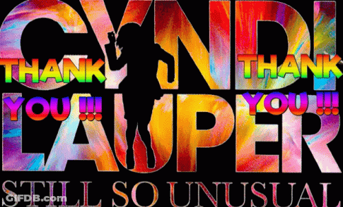 Colorful Sign Saying Thank You Cyndi Lawper Still So Unusual GIF