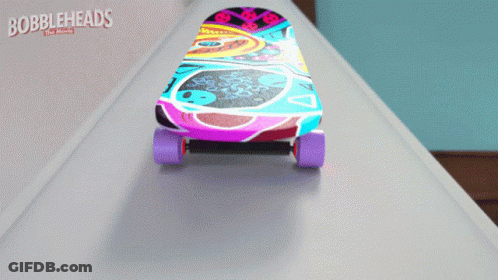 Colorful Skateboard With Purple Wheels Bobbleheads The Movie GIF