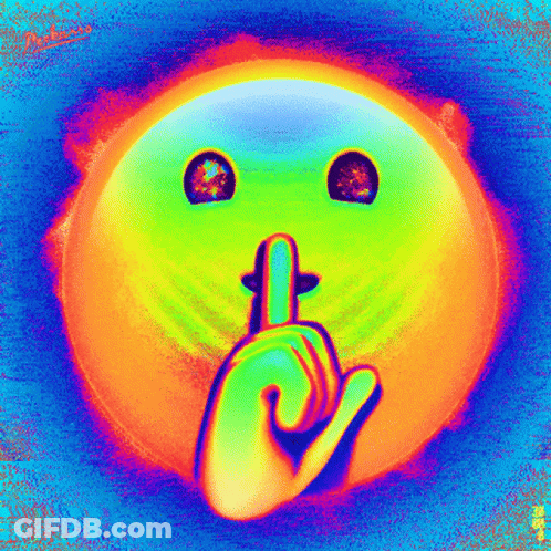 Colorful Smiley Face With Finger On Mouth GIF