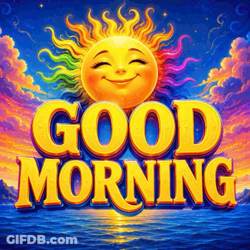 Colorful Smiling Sun Saying Good Morning GIF