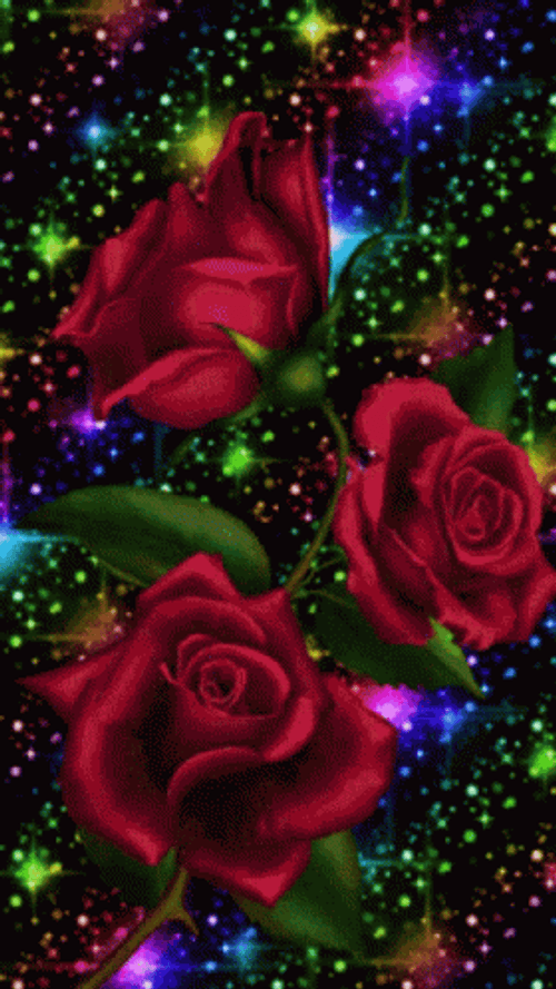 Colorful Sparkling Red Roses GIF