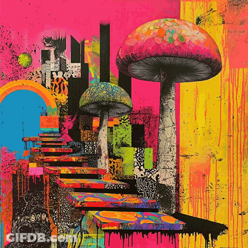 Colorful Stairs And Mushrooms With NC GIF