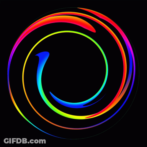Colorful Swirl With Blue Arrow On Black GIF