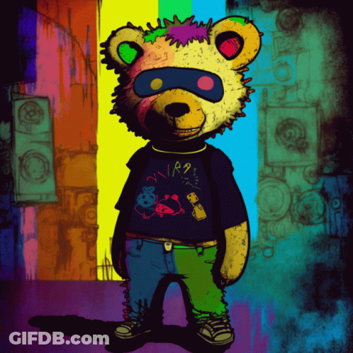 Colorful Teddy Bear Wearing R9 Shirt GIF