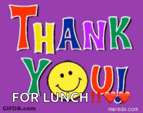 Colorful Thank You For Lunch Sign With Smiling Face GIF