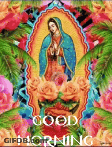 Colorful Virgin Mary Flowers Palm Leaves Good Morning GIF