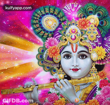 Colorful Woman Holding Flute Kulfyapp.com GIF