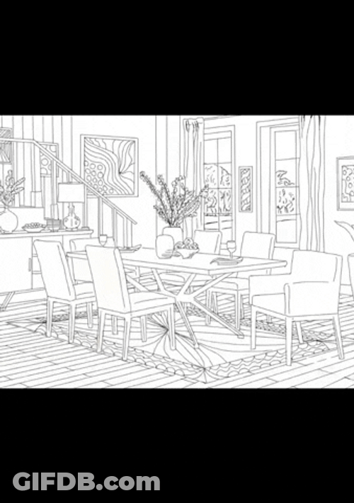 Coloring The Dinner Table And Chairs GIF