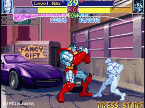 Colossus And Iceman Fighting GIF