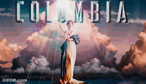 Columbia Logo With Woman In White Dress GIF