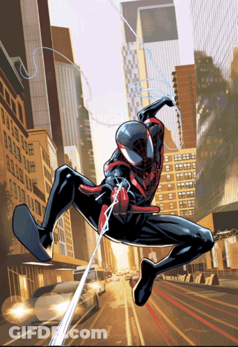 Comic Book Character Flying With Spider Web GIF
