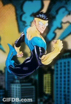 Comic Book Character In Blue And Yellow Suit Flying GIF