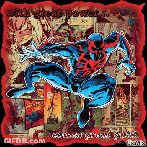 Comic Book Character With Great Power Comes Great Guilt GIF