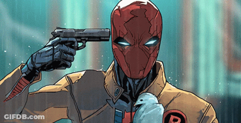 Comic Character Holding Gun To Head With Letter R GIF