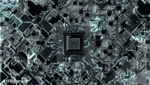 Computer Chip Surrounded By Grid Of Squares GIF