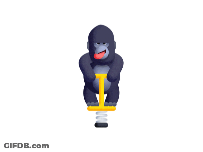 Computer Generated King Kong Riding Pogo Stick GIF
