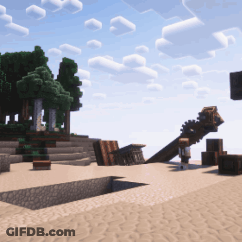 Computer Generated Sandy Area With Trees And Clouds GIF