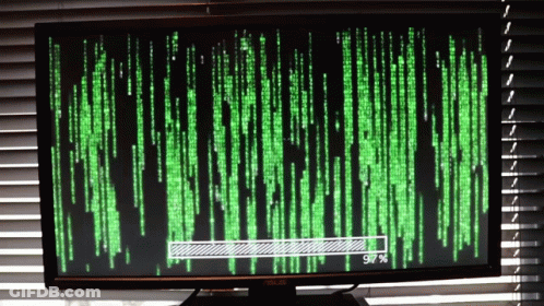 Computer Monitor Green Screen Loading Bar 99.4% GIF