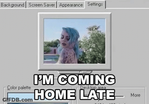Computer Monitor With Blue Haired Woman And Text GIF