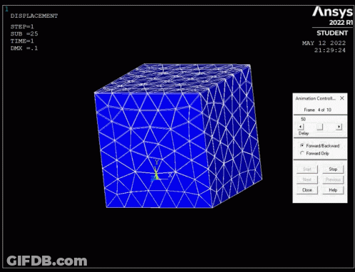 Computer Screen Showing Blue Cube And Ansys 2022 R1 Student GIF