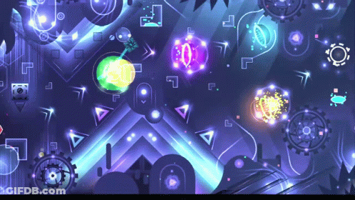 Computer Screen Showing Game With Purple Background And Glowing Objects GIF