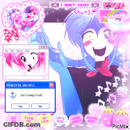 Computer Screen With Girl And Candy Hearts Saying Cutie Pie My Love How Sweet GIF