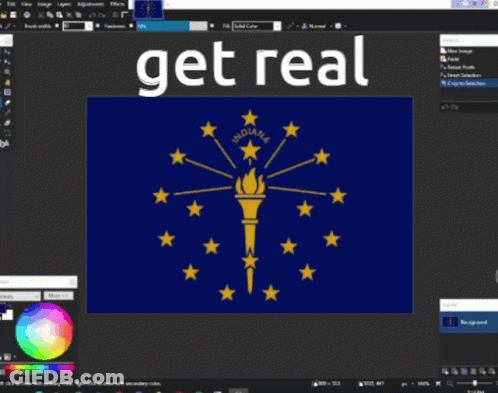 Computer Screen With Indiana Flag Saying Get Real GIF