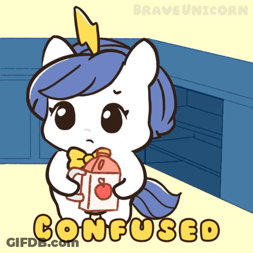 Confused Unicorn Holding Apple And Bottle GIF