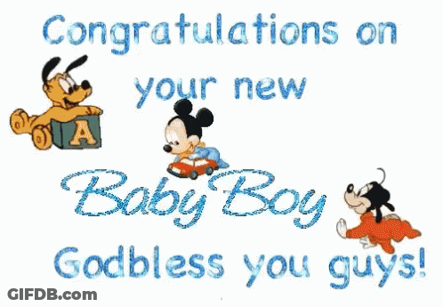 Congratulations Baby Boy Card With Mickey Mouse And Pluto GIF