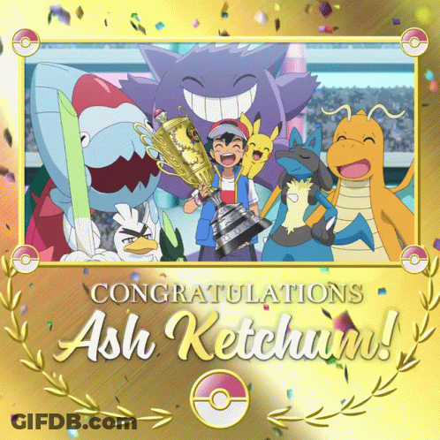 Congratulations Card For Ash Ketchum With Pokemon GIF