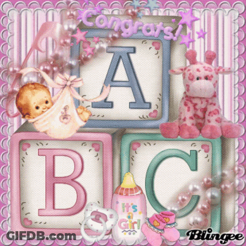 Congratulations Card For Baby Girl With A And B Blocks GIF