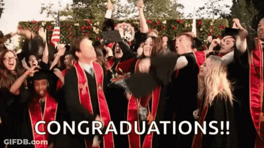 Congratulations Graduate Throwing Up Mortarboards GIF