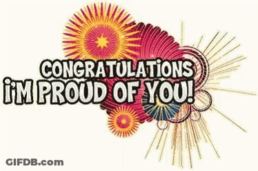 Congratulations I 'M Proud Of You ! Is Written On A Colorful Background With Fireworks . GIF
