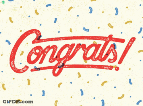 Congratulations Is Written In Red On A Yellow Background GIF