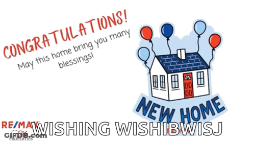 Congratulations New Home Card With Balloons And House GIF