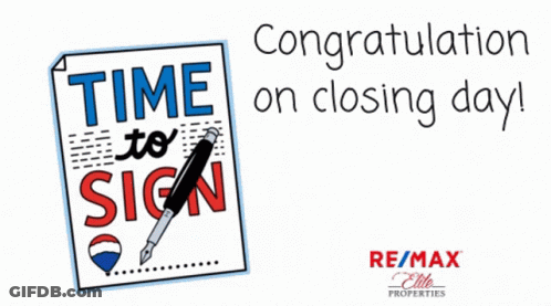 Congratulations On Closing Day Sign With Pen GIF