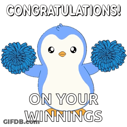Congratulations On Your Winnings Blue Penguin GIF