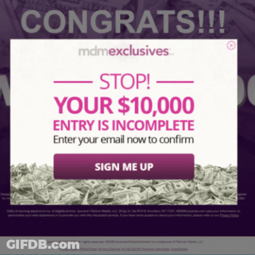 Congratulations Page For Mdmexclusives With Sign Me Up Button GIF