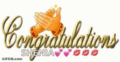 Congratulations Shenia With Two Hands Clapping And Hearts GIF